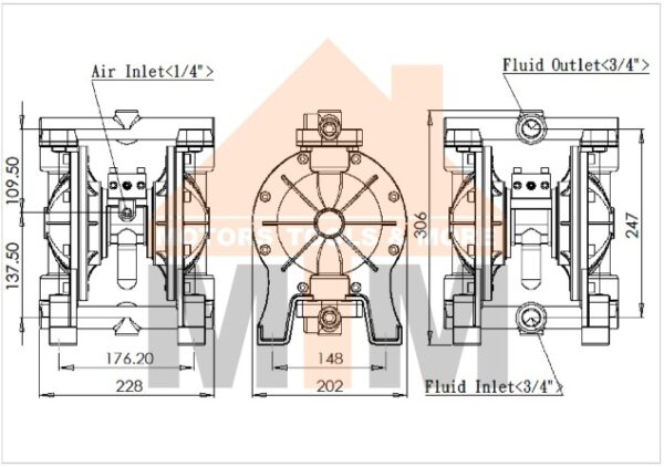 3/4" Aluminum Double Diaphragm (Teflon) Air Pneumatic Pump 90 LPM PTFE - Image 3