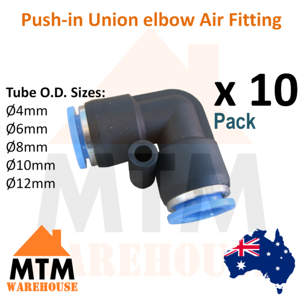 10 x Push in Air Fitting Equal Union Elbow Pneumatic Systems PU PE Tube Pack - Image 2