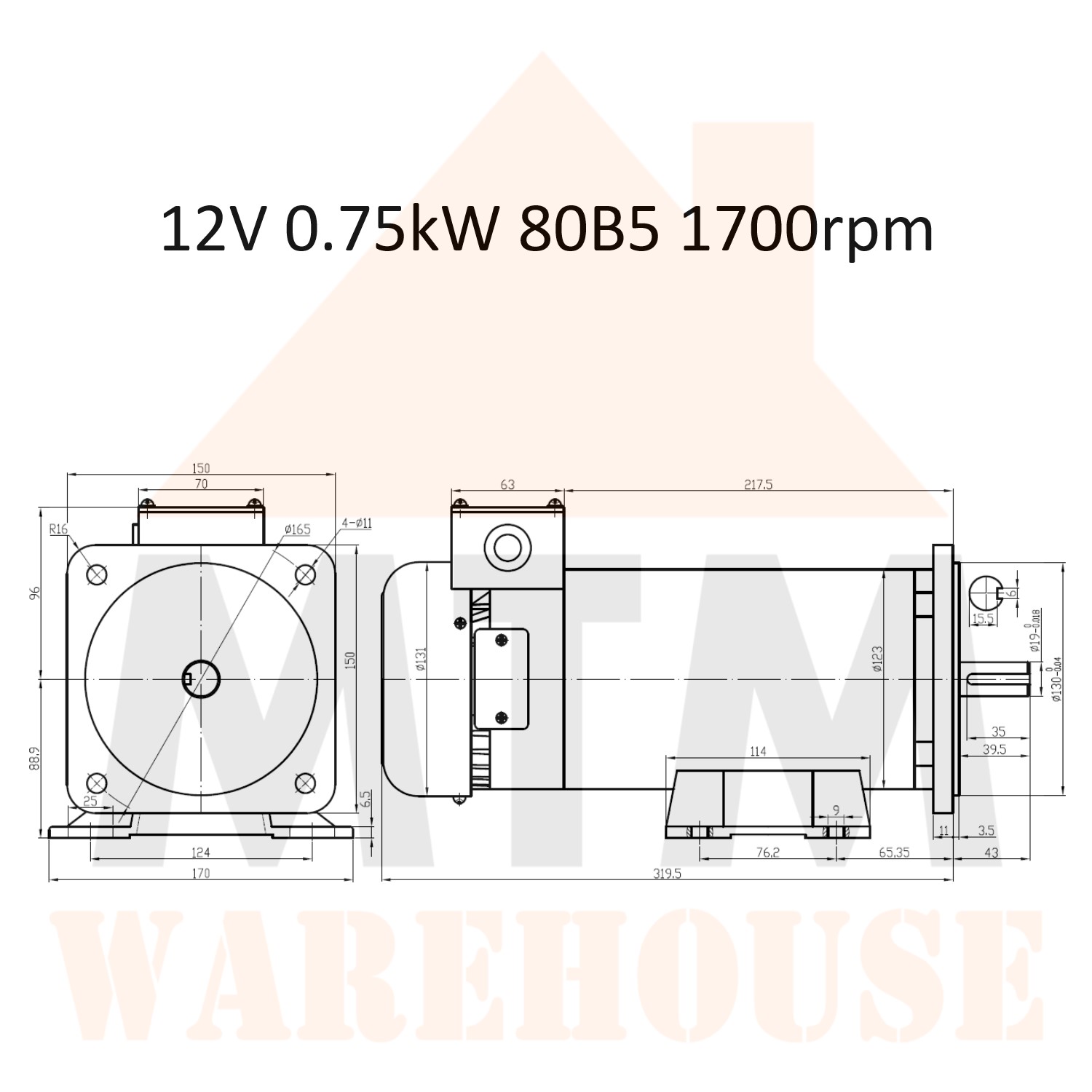12V 0.75kW 750Watt 1HP 1700rpm DC motor TENV Industrial B5 Flange Face Mount - Image 6