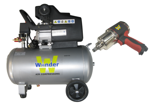 WONDER 3HP 240v Air Compressor Direct Drive 7 CFM 198L/min 50L Tank - 1/2" Composite Impact Wrench