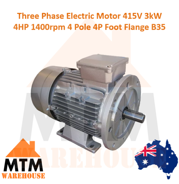3Ph Three Phase Electric Motor 415V 3kW 4HP 1400rpm 4 Pole 4P Foot Flange B35 - Image 2