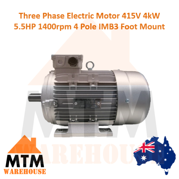 3 PH Three Phase Electric Motor 415V 4kW 5.5HP 1400rpm 4 Pole IMB3 Foot Mount - Image 2