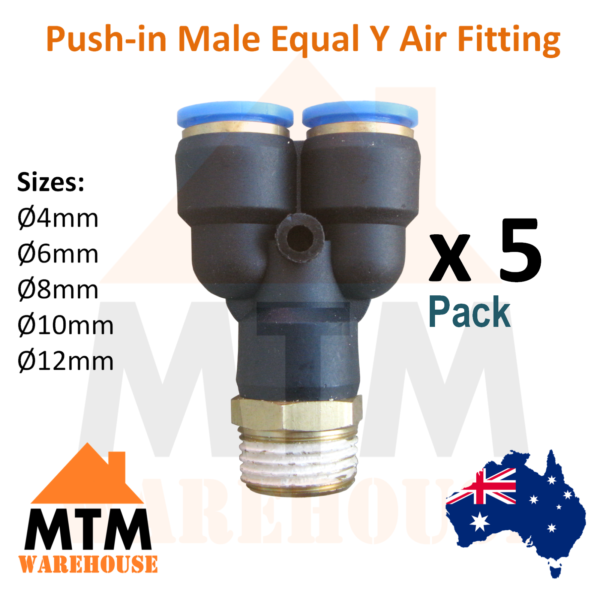 5 x Push in Air Fitting Equal Y with Male Thread 4mm to 12mm Diameter PT Pack - Image 2