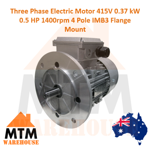 Three Phase Electric Motor 415V 0.37 kW 0.5 HP 1400rpm 4 Pole IMB5 Flange - Image 2