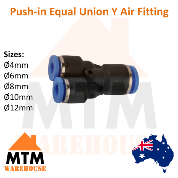 Push in Air Fitting Equal Union Y Pneumatic Systems Compressor / for PU PE Tube - Image 2