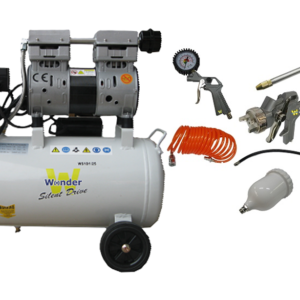 WONDER 1HP 750W Oil Free Less Silent Quiet Air Compressor 4.8 CFM + 5PCS Air Tool Kit