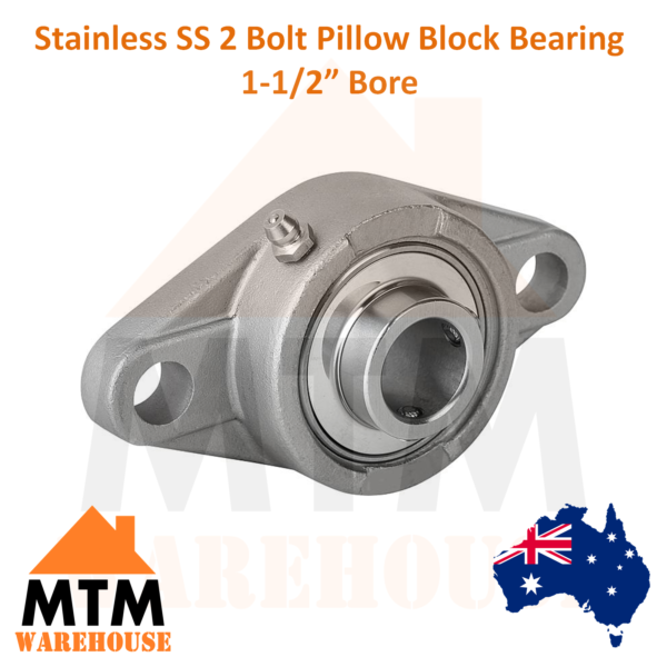 Stainless SS 2 Bolt Pillow Block Bearing Self Aligning Housing 1-1/2" Bore - Image 2