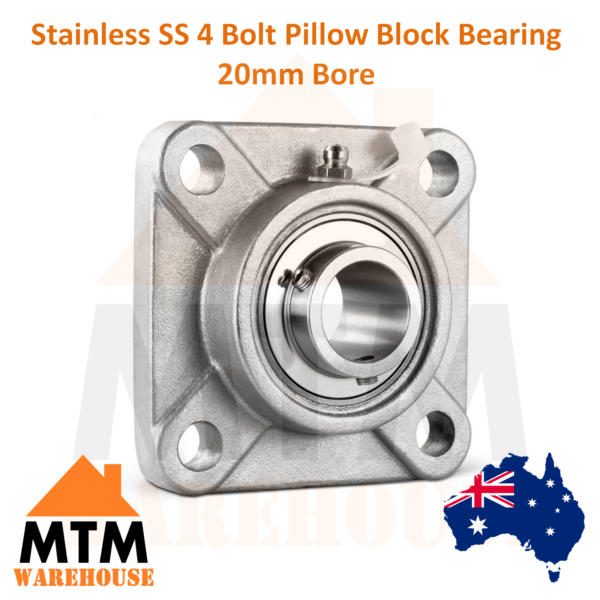 Stainless SS 4 Bolt Pillow Block Bearing Self Aligning Housing 20mm Bore - Image 2
