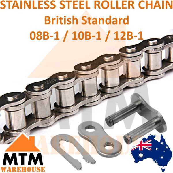 Stainless Steel SS ROLLER CHAIN British Standard 08B-1 10B-1 12B-1 10ft ...