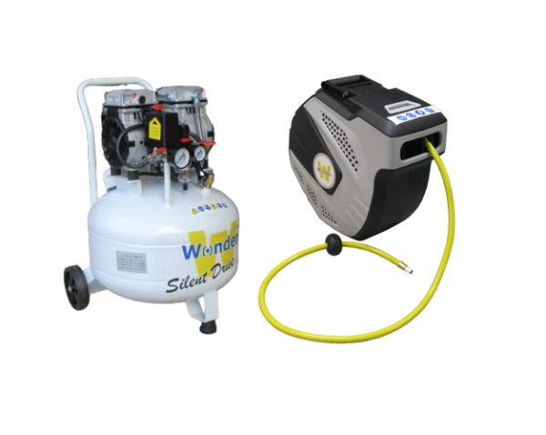 WONDER 1.5HP 1100W Oil Free Oil Less Silent Quiet Air Compressor 6.7 CFM 30L Tank + Hose Reel