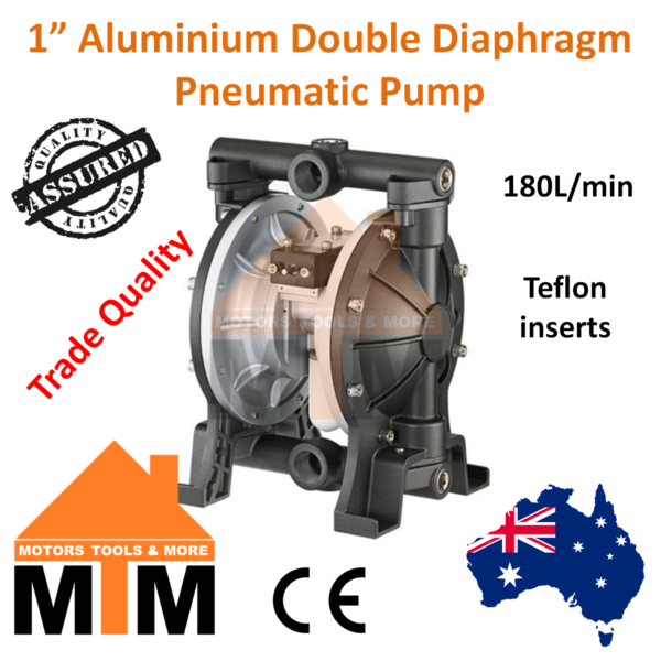 1" inch Aluminum Double Diaphragm (Teflon) Air Pneumatic Pump 180 LPM PTFE - Image 2