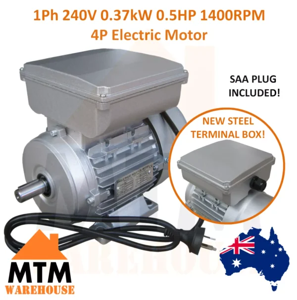 Single Phase Electric Motor 240v 0.37 kW 0.5 HP 1/2 HP 1370 rpm 1400rpm 4 Pole - Image 2