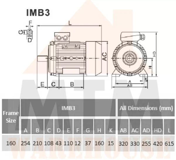 3Ph Three Phase Electric Motor 415V / 720V 11kW 15HP 2800rpm 2 Pole 2P IE3 - Image 3