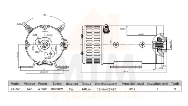 24V DC Hydraulic Motor S9073 Model 4000W 3000rpm - Image 2
