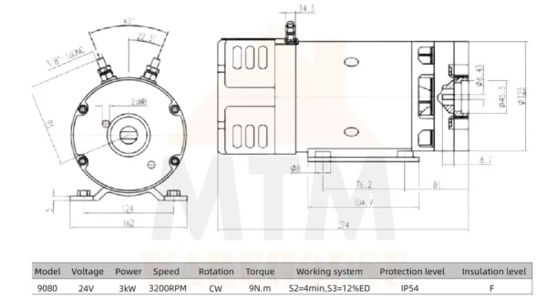 24V DC Hydraulic Motor S9080 Model 3000W 3200rpm - Image 2