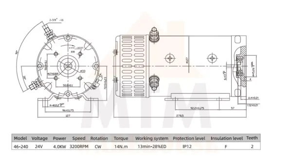 24V DC Hydraulic Motor S9046-2 Model 4000W 3200rpm - Image 3