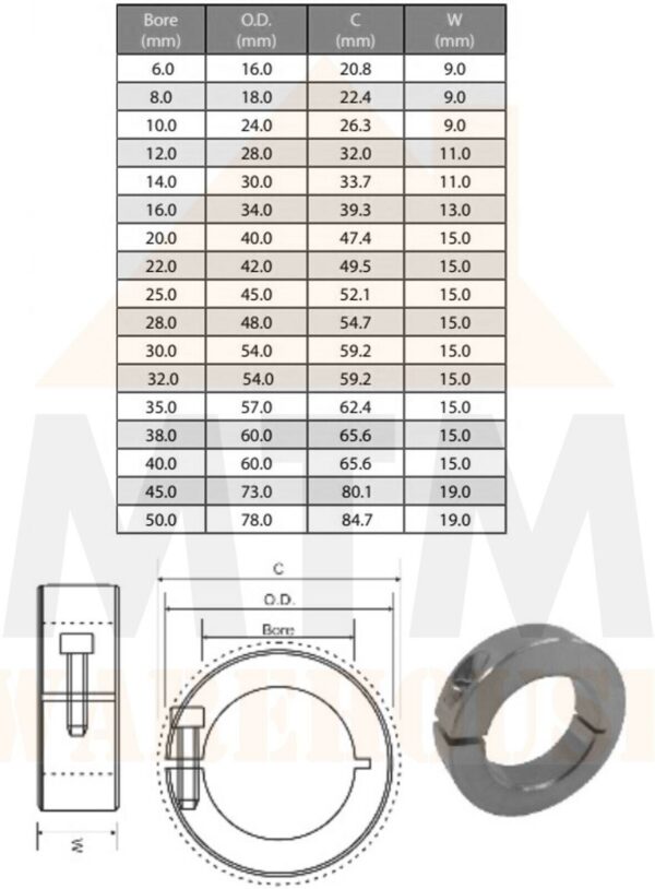METRIC Shaft Collar 1 Piece Split Type - Image 3