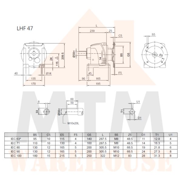 Helical Inline Gearbox Reducer D90 Type LHF47, many ratio - Image 7