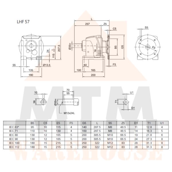 Helical Inline Gearbox Reducer D71 Type LHF57, many ratio - Image 7