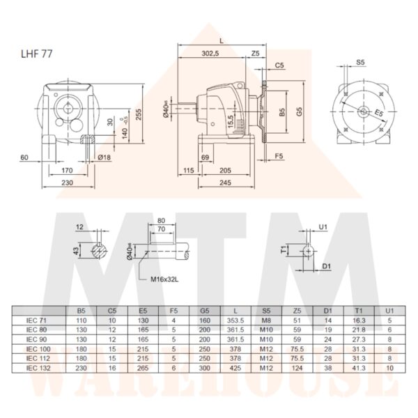 Helical Inline Gearbox Reducer D100 Type LHF77, many ratio - Image 7
