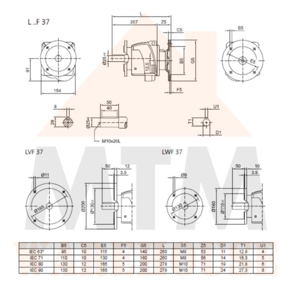 Helical Inline Gearbox Reducer D71 Type LVF37, many ratio - Image 6