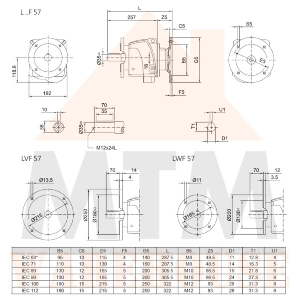 Helical Inline Gearbox Reducer D112 Type LVF57, many ratio - Image 6