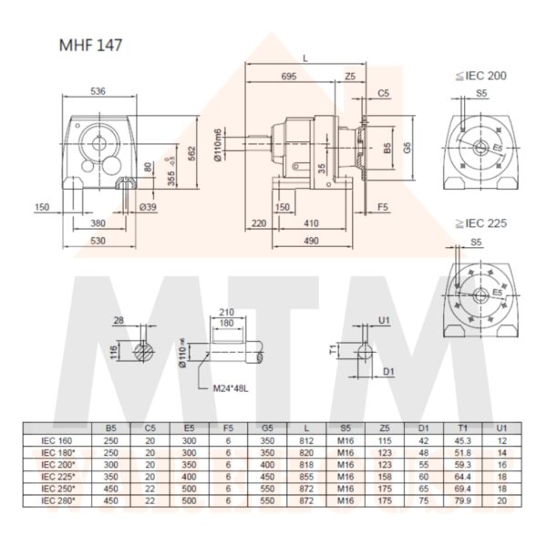 Helical Inline Gearbox Reducer D160M Type MHF147, many ratio (Please Contact for Price) - Image 6