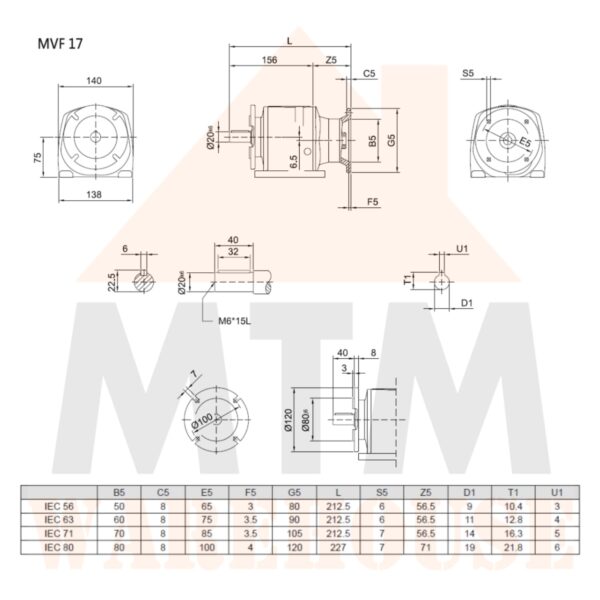 Helical Inline Gearbox Reducer D71 Type MVF17, many ratio - Image 6
