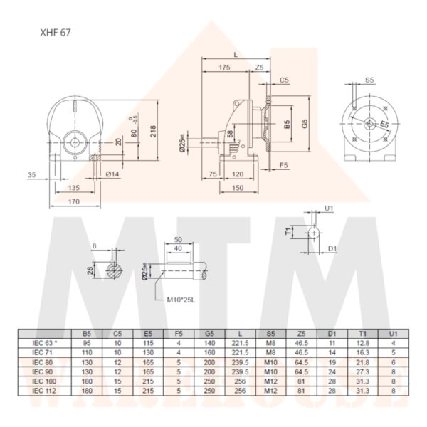 Helical Inline Gearbox Reducer D71 Type XHF67, many ratio - Image 6