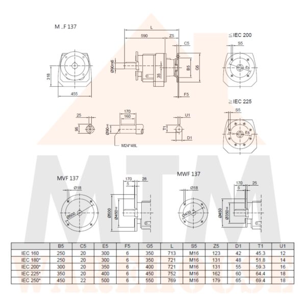 Helical Inline Gearbox Reducer D225S Type MVF137, many ratio - Image 6