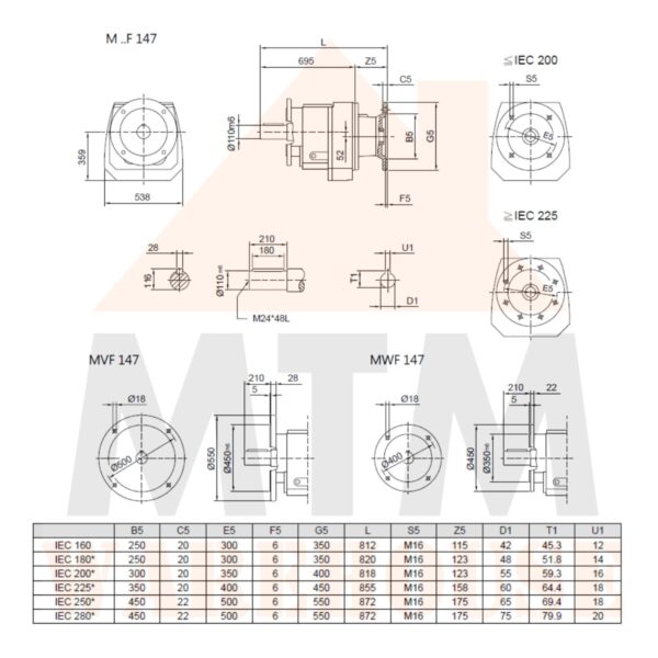 Helical Inline Gearbox Reducer D180M Type MVF147, many ratio - Image 6